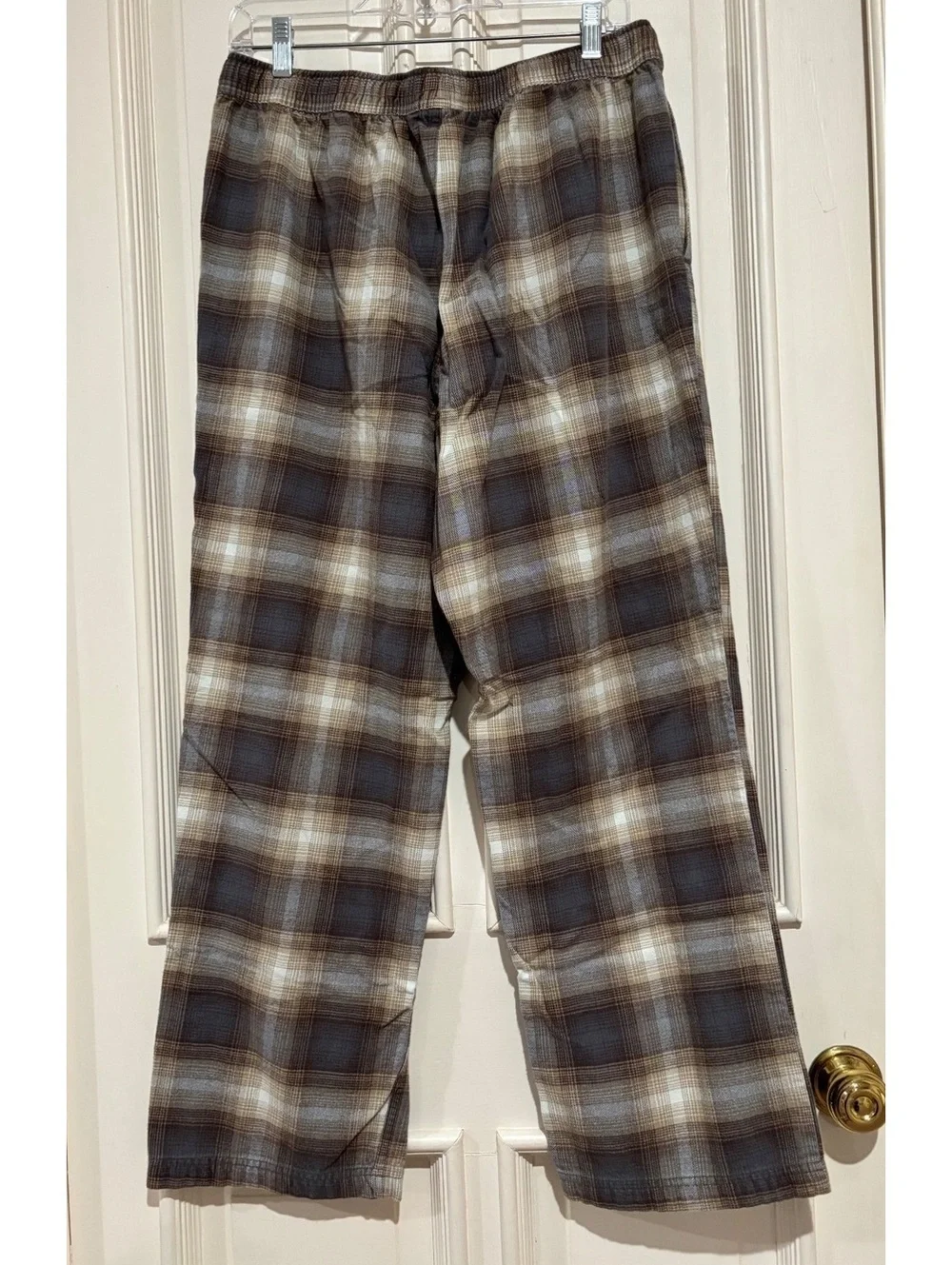 Eddie Bauer Men's Brown Plaid Lounge Pants with Drawstring Waist